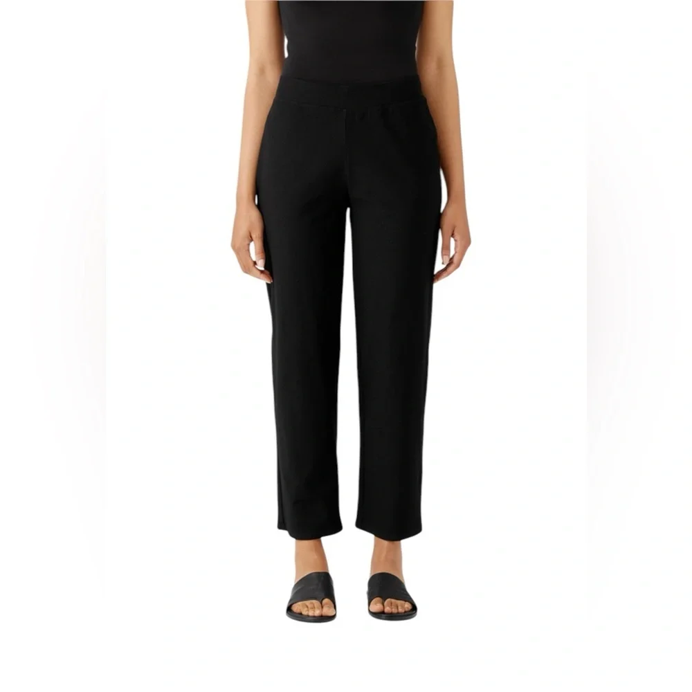 Eileen Fisher Black Straight Pant with Stretch Elastic Waistband Womens Size XS - Picture 1 of 12